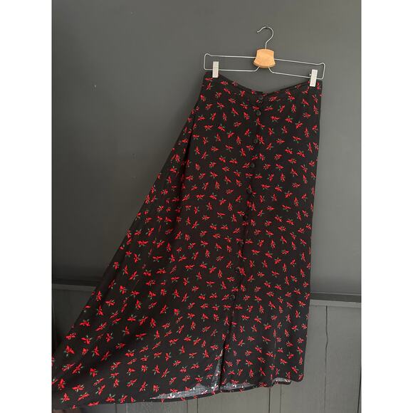 Vintage Nutcracker Holly Print Christmas Holiday Black Midi Button Front Skirt L - Picture 6 of 8
